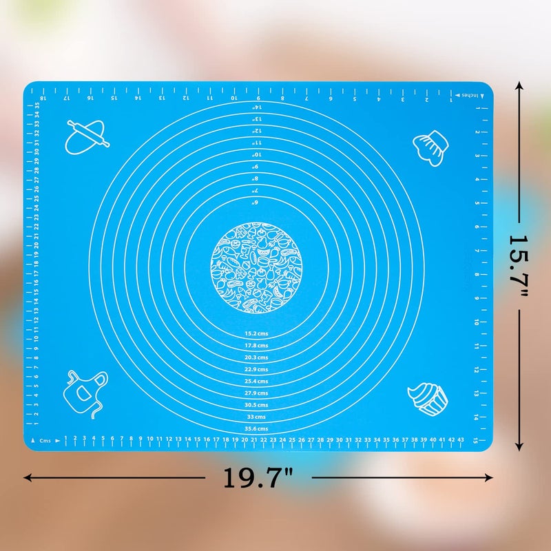 BJGXFMQ Silicone Baking Mat for Pastry Rolling Dough with Measurements,19.7" x 15.7" BPA Free Non stick and Non Slip Blue Table Sheet Baking Supplies for Bake Pizza Cake - Image 4